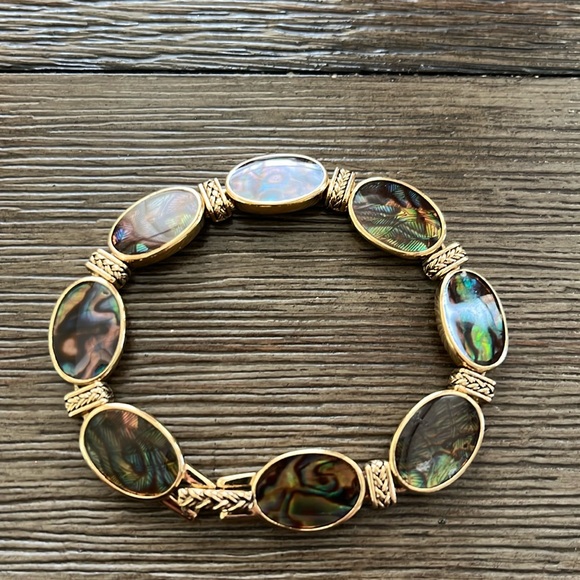 Monet Gold Tone Abalone Vintage Link Bracelet - Picture 1 of 9